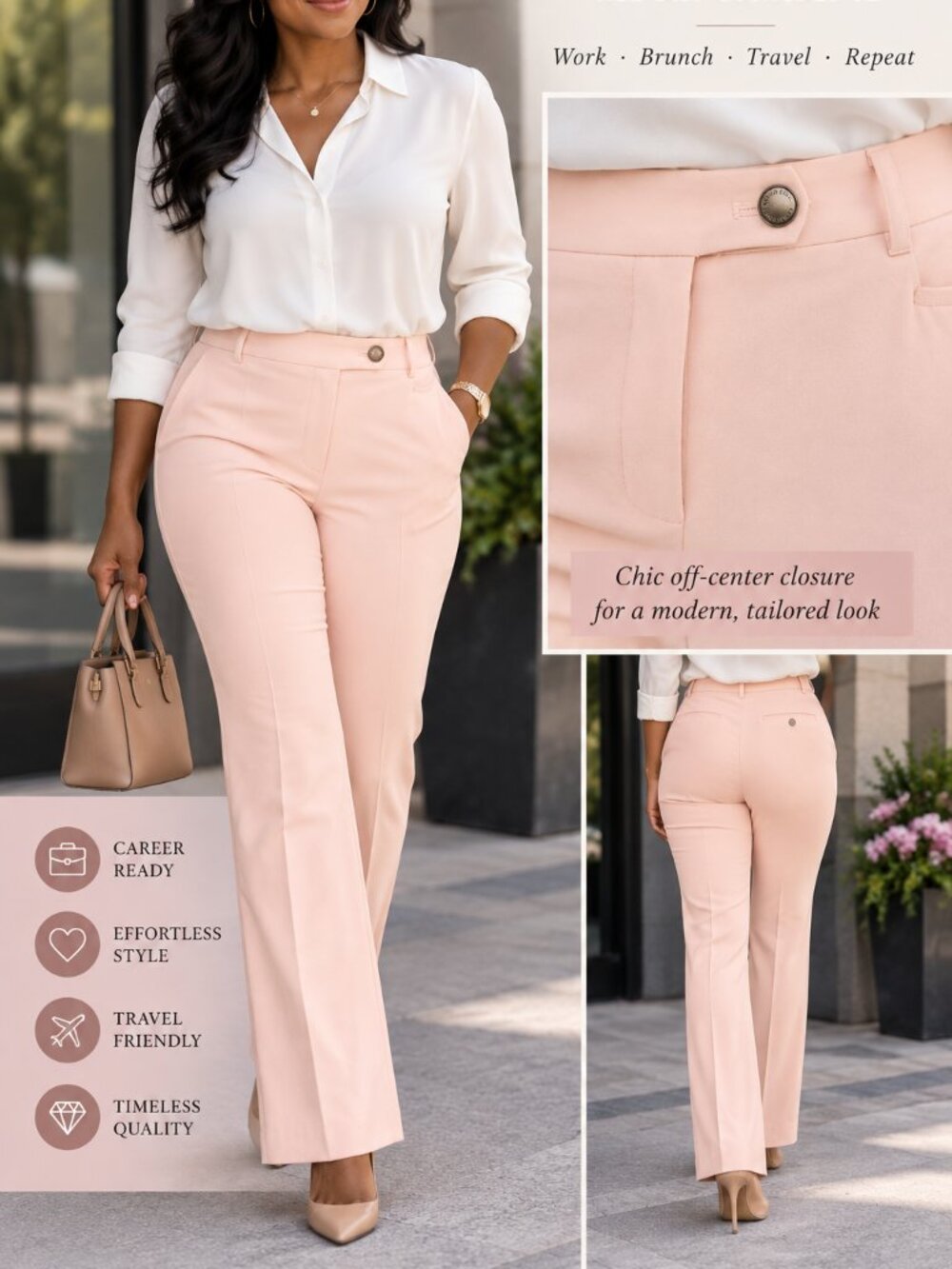 Calvin Klein Women's 8P Petite Pink Dress Pants Stretch Straight Leg Career